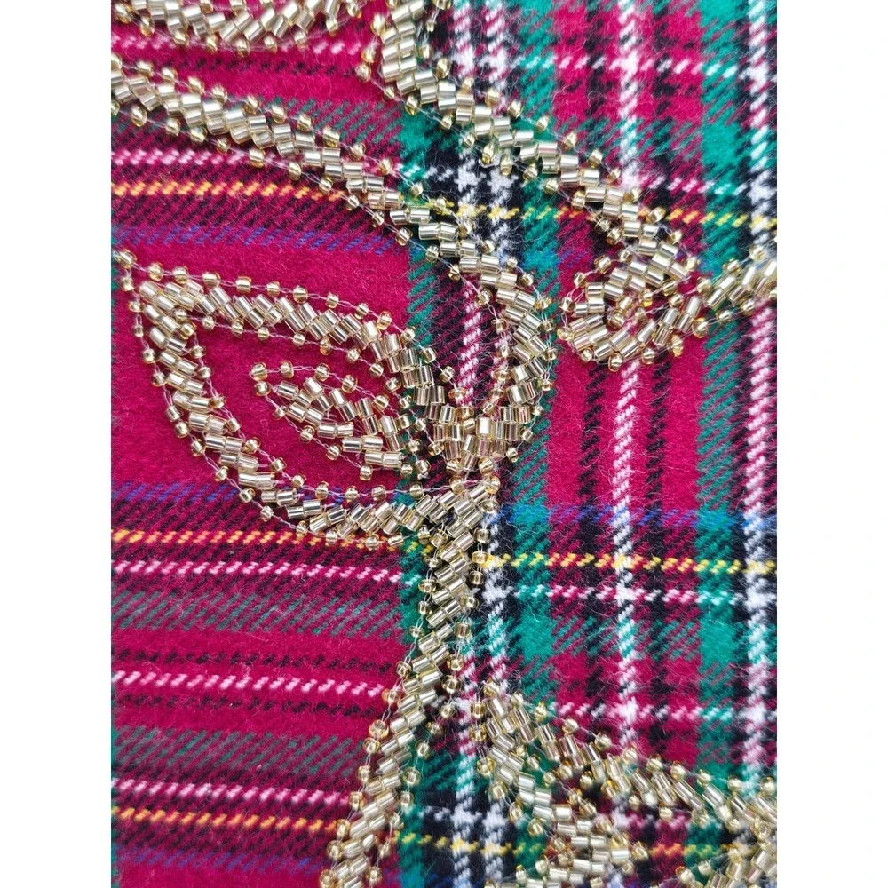 Biltmore Christmas Pillow Red Plaid Deer Antler‎ Beaded Decorative 18x18Set of 2